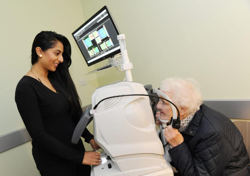 A patient has an OCT scan at Specsavers Mere Green Sutton Coldfield-May17